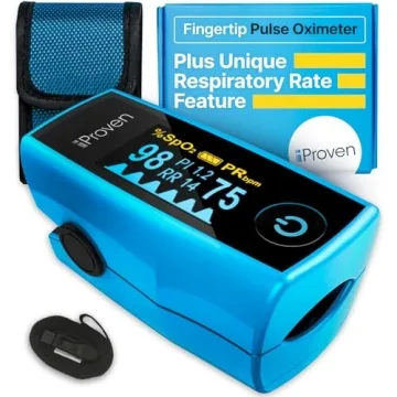 iProven Fingertip Blood Oxygen Monitor with Respiratory Rate & Perfusion Index Features