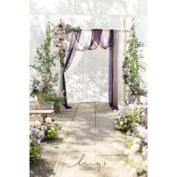 Ling's Moment Deluxe Purple Artificial Wedding Arch Flowers with Drapes Kit-Pack of 5, 2pcs Flower A...