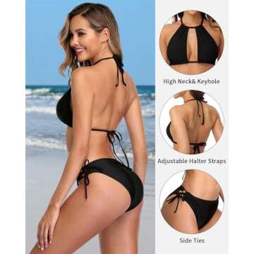 beautyin Women Sexy Bikini Black Swimsuit Two Piece Halter Keyhole Bathing Suit