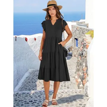 ANRABESS Summer Ruffle Sleeve Midi Dress for Women