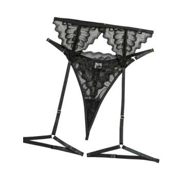 Lilosy Sexy Choker Floral Lace Scallop Sheer Underwire Push Up Garter Belt Lingerie Set for Women See Through Bra and Panty 3 Piece Black Small