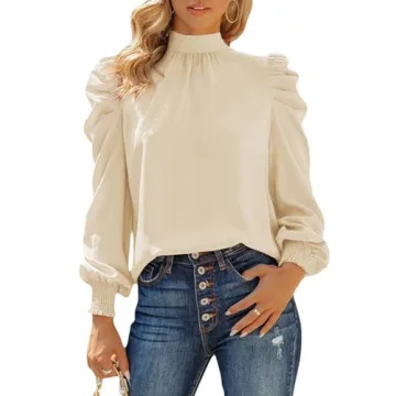 Dokotoo Womens Plus Size Spring Summer Puff Sleeve Turtleneck Chiffon Blouse for Elegant Style