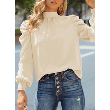Dokotoo Plus Size Puff Sleeve Turtleneck Blouse