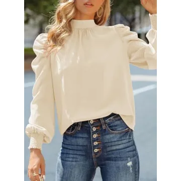Dokotoo Plus Size Puff Sleeve Turtleneck Blouse