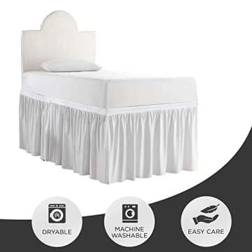 Dorm Bed Skirt - Ruffled, College Size, Extra Long - 42-Inch Tailored Drop - 100% Microfiber (White, Twin-XL/42 Drop)