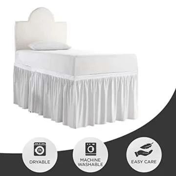 Dorm Bed Skirt - Ruffled, College Size, Extra Long - 42-Inch Tailored Drop - 100% Microfiber (White, Twin-XL/42 Drop)