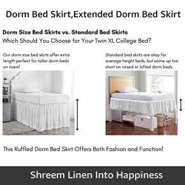 Dorm Bed Skirt - Ruffled, College Size, Extra Long - 42-Inch Tailored Drop - 100% Microfiber (White, Twin-XL/42 Drop)
