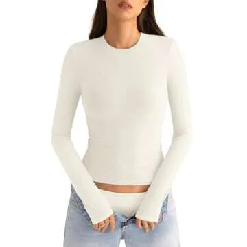 EasyGala Cotton Long Sleeve Shirts Women Crew Neck Slim Fit Basic Going Out Crop Y2k Outfits for Spr...