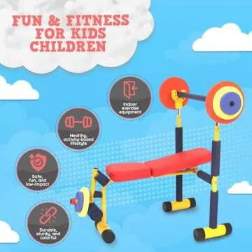 Redmon Fun & Fitness for Kids Adjustable Weight Bench Press Set w/ Barbell & Foam Weights
