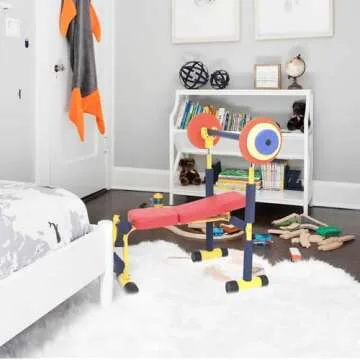 Redmon Fun & Fitness for Kids Adjustable Weight Bench Press Set w/ Barbell & Foam Weights