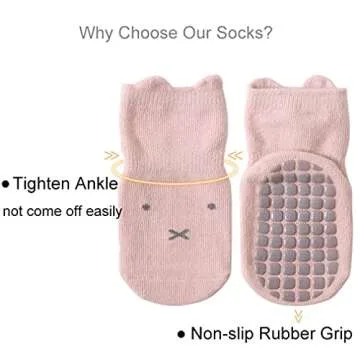 Baby Non Slip Socks Toddler Non-Skid Ankle Socks with Grips Anti-Slip Crew Cotton Socks for Infants ...