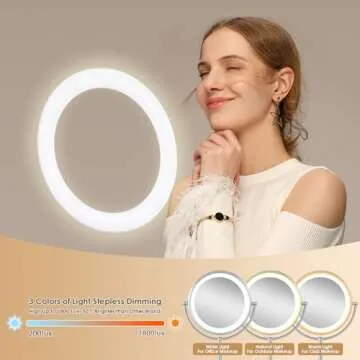 VESAUR 10" Extra Large 17" Tall Lighted Makeup Mirror, 1X/5X Undistorted Magnifying Vanity Mirror with 3 Colors High Brightness Dimmable Lights,96 Premium LEDs, 360°Rotation Nickel Table Mirror, Gift