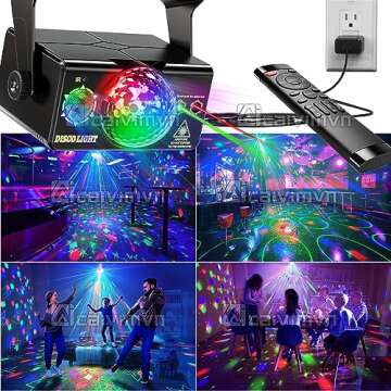Disco Lights, Party Lights caivimvn Strobe Light Sound Activated LED DJ Lights Multiple Patterns wit...