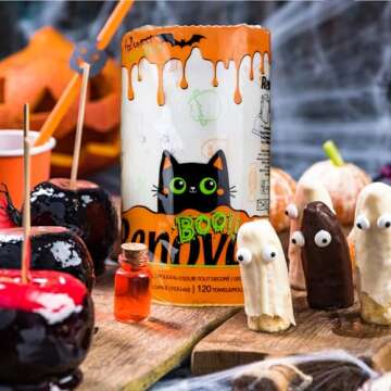Renova Halloween Kitchen Paper Towel 1 Jumbo Roll 2-ply 120 Sheets - - Spider Napkins - Ghost Paper Napkins - Treats Designs for Halloween Decor Idea