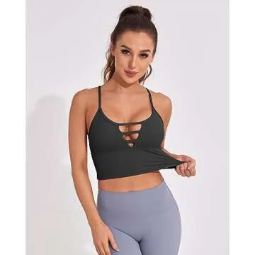 AngiMelo Longline Sport Bra for Women Camisole Workout Yoga Crop Top Strappy Padded Fitness Tank Shirts