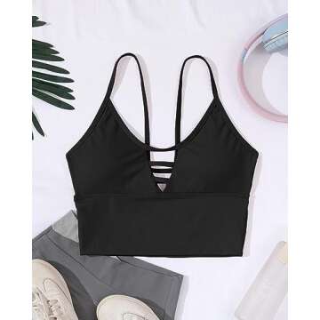 AngiMelo Longline Sport Bra for Women Camisole Workout Yoga Crop Top Strappy Padded Fitness Tank Shirts