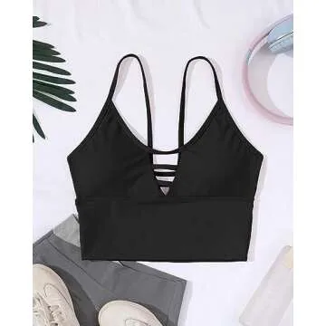 AngiMelo Longline Sport Bra for Women Camisole Workout Yoga Crop Top Strappy Padded Fitness Tank Shirts