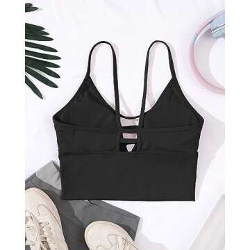 AngiMelo Longline Sport Bra for Women Camisole Workout Yoga Crop Top Strappy Padded Fitness Tank Shirts