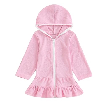 Girls Swim Cover Up Hooded Zip Up Terry Coverup 4-5 Years