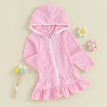 Girls Swim Cover Up Hooded Zip Up Terry Coverup 4-5 Years