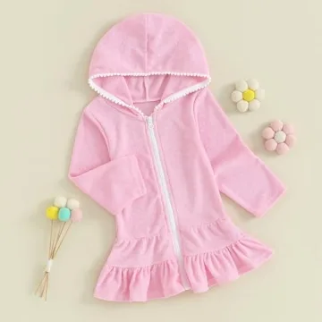 Girls Swim Cover Up Hooded Zip Up Terry Coverup 4-5 Years
