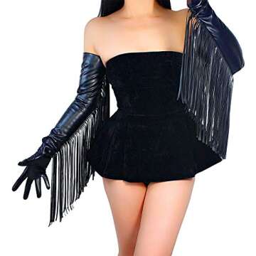 DooWay Long Fringe Gloves Black Women Cowgirl TOUCHSCREEN Faux Lambskin Long Tassle Leather Gloves f...