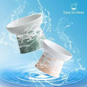 OMAYKEY Ceramic Raised Cat Bowls, Elevated Tilted Cat Food and Water Bowl Set, Porcelain Stress Free Pet Feeder Dish for Cats and Small Dogs, Dishwasher and Microwave Safe, Set of 2