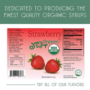 Joe's Syrup Organic Flavored Syrup, Organic Strawberry, 750 ml