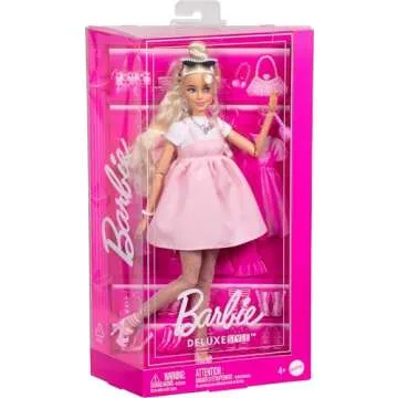 Barbie Deluxe Style Doll #3 in Barbiecore Outfit, Blond Hair in Top Knot, Pink Pastel Dress with Oversized Bow and Accessories Like Mesh Tights