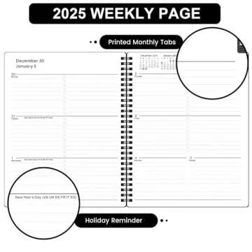 Planner 2025 - January - December 2025 Planner, 2025 Planner Weekly and Monthly with Printed Tabs, 8" x 10", Flexible Cover, Twin-Wire Binding, Perfect Oganizer - Black