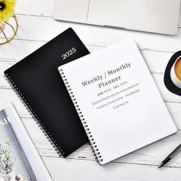 Planner 2025 - January - December 2025 Planner, 2025 Planner Weekly and Monthly with Printed Tabs, 8" x 10", Flexible Cover, Twin-Wire Binding, Perfect Oganizer - Black