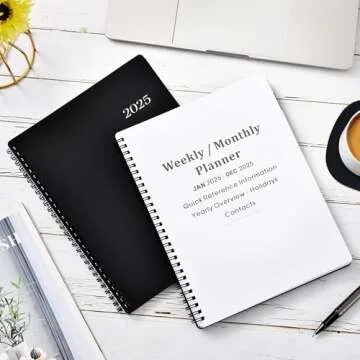 Planner 2025 - January - December 2025 Planner, 2025 Planner Weekly and Monthly with Printed Tabs, 8" x 10", Flexible Cover, Twin-Wire Binding, Perfect Oganizer - Black