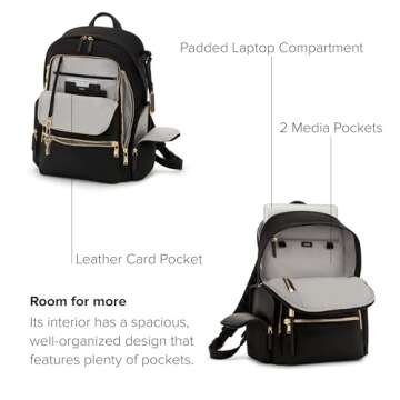 TUMI - Voyageur Celina Backpack - Travel Backpack for Women - For Business, Commute - Holds Up to 16" Laptop - Black & Gold Hardware