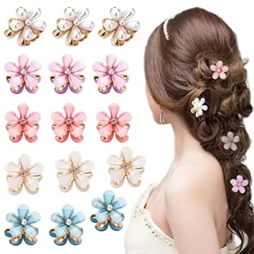 15 Pack Flower and Pearl Hair Accessories for Women and Girls: Cute Mini Barrettes, Hairpins, Tiny H...