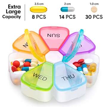 Large Weekly Medicine Organizer, OAAO Flower XL 7 Day Portable Pill Box Case for Vitamin, Cod Liver ...