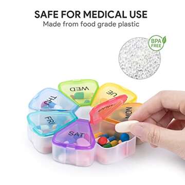 Large Weekly Medicine Organizer, OAAO Flower XL 7 Day Portable Pill Box Case for Vitamin, Cod Liver Oil, Supplements, Arthritis Friendly…