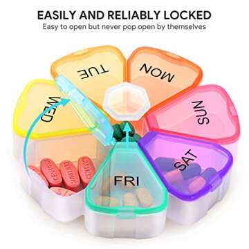 Large Weekly Medicine Organizer, OAAO Flower XL 7 Day Portable Pill Box Case for Vitamin, Cod Liver Oil, Supplements, Arthritis Friendly…