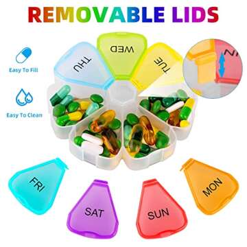 Large Weekly Medicine Organizer, OAAO Flower XL 7 Day Portable Pill Box Case for Vitamin, Cod Liver Oil, Supplements, Arthritis Friendly…