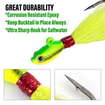 Dr.Fish 3 Pack Bucktail Jig Saltwater Fishing Jig Buck Tail Hair Lure Surf Fishing Bass/Striper/Mackerel/Halibut/Flouder Lure 2oz
