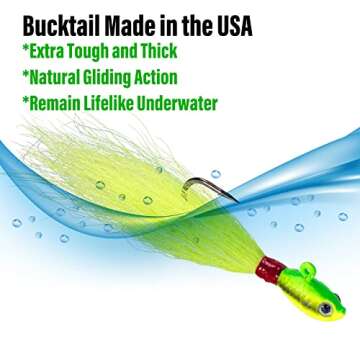 Dr.Fish 3 Pack Bucktail Jig Saltwater Fishing Jig Buck Tail Hair Lure Surf Fishing Bass/Striper/Mackerel/Halibut/Flouder Lure 2oz