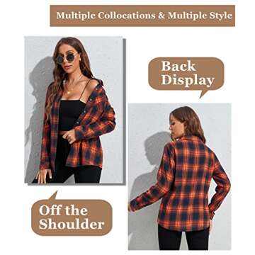 Deer Lady Plaid Flannel Shirts for Women Buffalo Plaid Shirts Oversized Long Sleeve Casual Button Do...