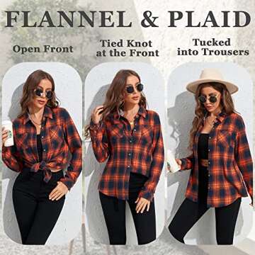 Deer Lady Plaid Flannel Shirts for Women Buffalo Plaid Shirts Oversized Long Sleeve Casual Button Down Blouse Top Orange M