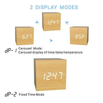 Digital Alarm Clock, MiCar Wood LED Light Mini Modern Cube Desk Alarm Clock Displays Time Date Tempe...