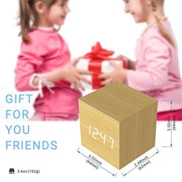 Digital Alarm Clock, MiCar Wood LED Light Mini Modern Cube Desk Alarm Clock Displays Time Date Temperature for Kids, Bedrooms, Home, Dormitory, Travel
