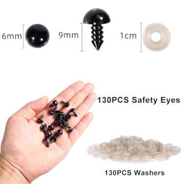 Vanblue Safety Eyes 260PCS 6mm Plastic Black Craft Eyes with Washers Teddy Bear Eyes for Amigurumi S...