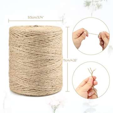 KINGLAKE 820 Feet Natural Jute Twine Best Arts Crafts Gift Twine Christmas Twine Durable Packing Str...