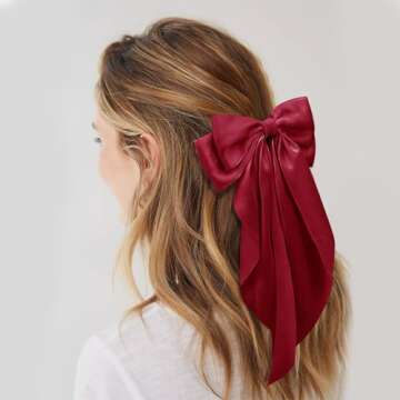 Big Silky Satin Hair Bows for Women: Wine Red Long Tail Cute Ribbon Coquette Barrettes for Girls