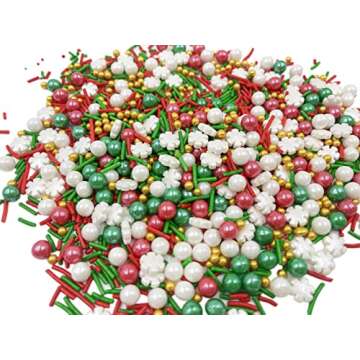Christmas Sprinkles Sugar Pearls Candy 120g/4.2oz - Festive Cake Topper Mix for Holidays