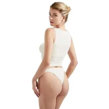 SUUKSESS Women Double Lined Sleeveless Going Out Basic Tank Tops Ruched Summer Casual T Shirts (White,X-Small)