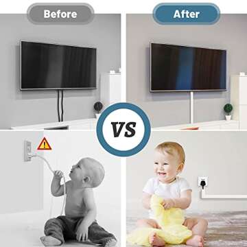 Cable Hider Raceway Kit, 68in (4X L17in) Wire Hiders for TV on Wall, Paintable Cord Cover Channel, Cord Hider for Wall Mounted TV in Home Office, 0.95in (W) x 0.47in (H), White